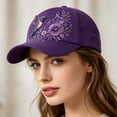 thumbnail image 4 of Unisex Purple Floral Hummingbird Print Alzheimer's Awareness Support Hat Floral Purple Ribbon Pansy Hat, 4 of 6