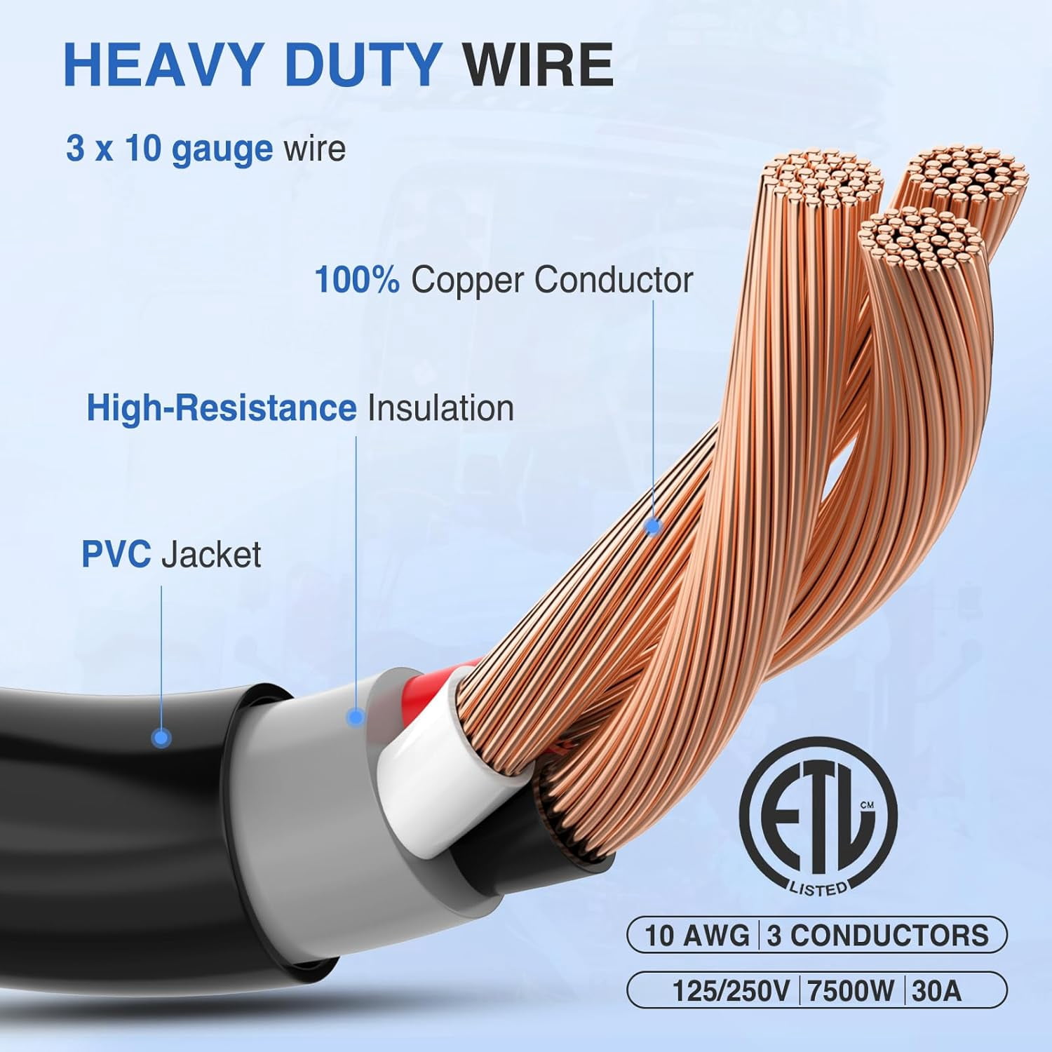 Nilight EV Dryer Y Splitter Adapter Cord 30 Amp Male Plug to Two 30Amp Female Receptacle 4 Prong 125V/250V 7500 Watt Pure Copper Conversion Heavy Duty STW 10 AWG Cable 14-30P 14-30R 30M/30F