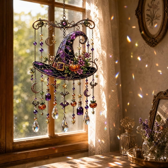 Halloween Decor Cute Halloween Decor, Acrylic Suncatcher Wind Chime With Melodic Chimes And Colorful Light Refraction, Classic Halloween Motifs for Window Door Garden Indoor Outdoor