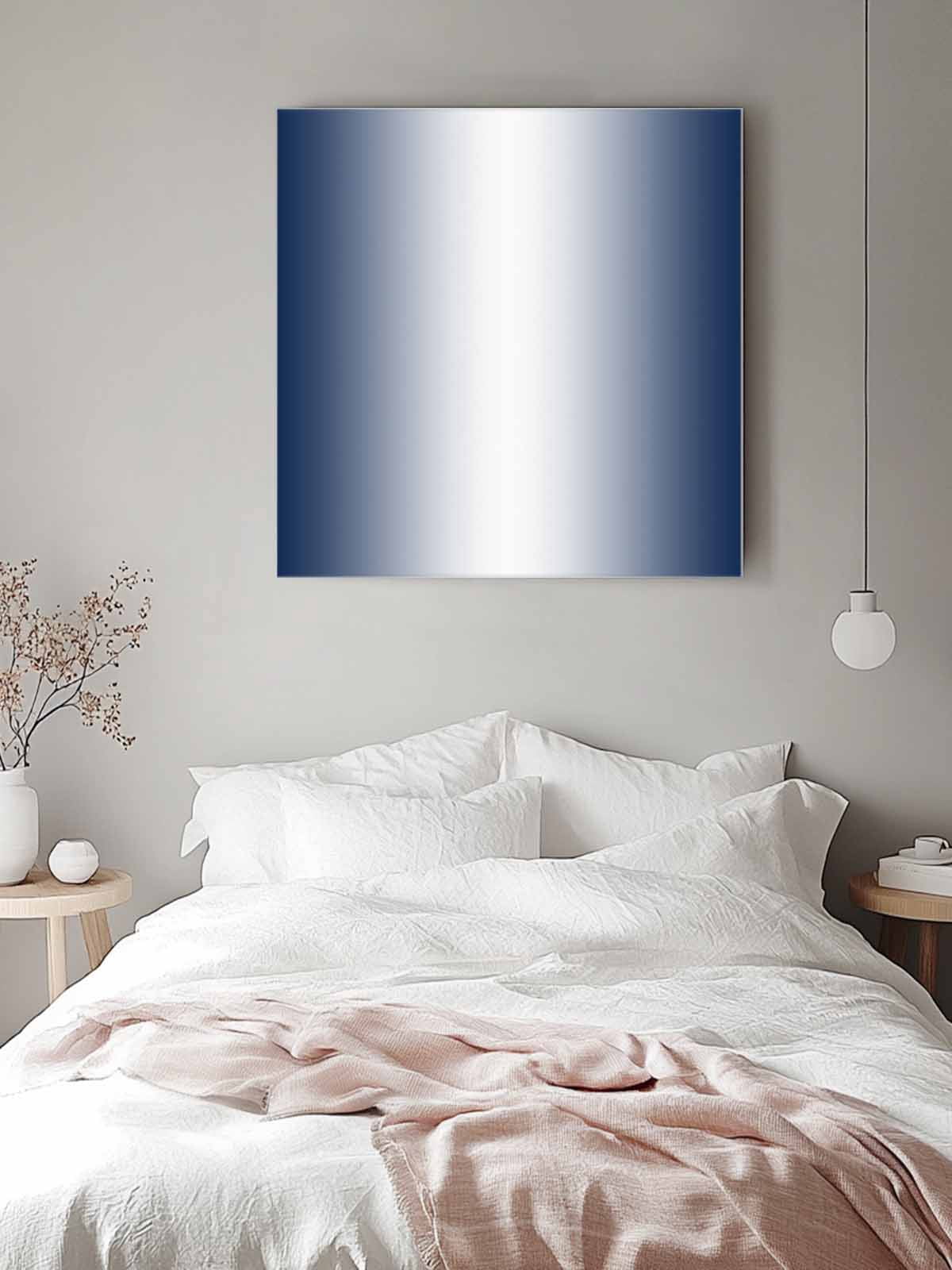 Navy Blue Canvas Wall Art, and White Gradient Framed Wall Decor Modern Artwork Prints Painting for Living Room, Bedroom, Kitchen & Cafe Decor 28x28 Inch