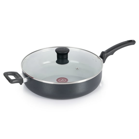 T-Fal Kitchen Solutions Black 5 Quarts Ceramic Non-Stick Jumbo Cooker Sauté Pan with Lid & Helper Handle