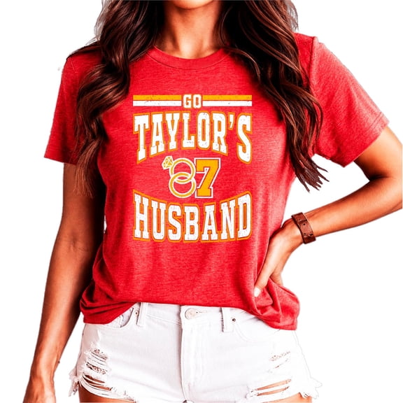 Go Taylor's Husband Shirt for Women & Girls Funny Football Game Day Tee with Wedding Rings Vintage Red Shirt Small