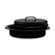 Millvado - Granite, Small Oval Roaster with Lid, Black, 13" x 8.7" x 5", 7lb