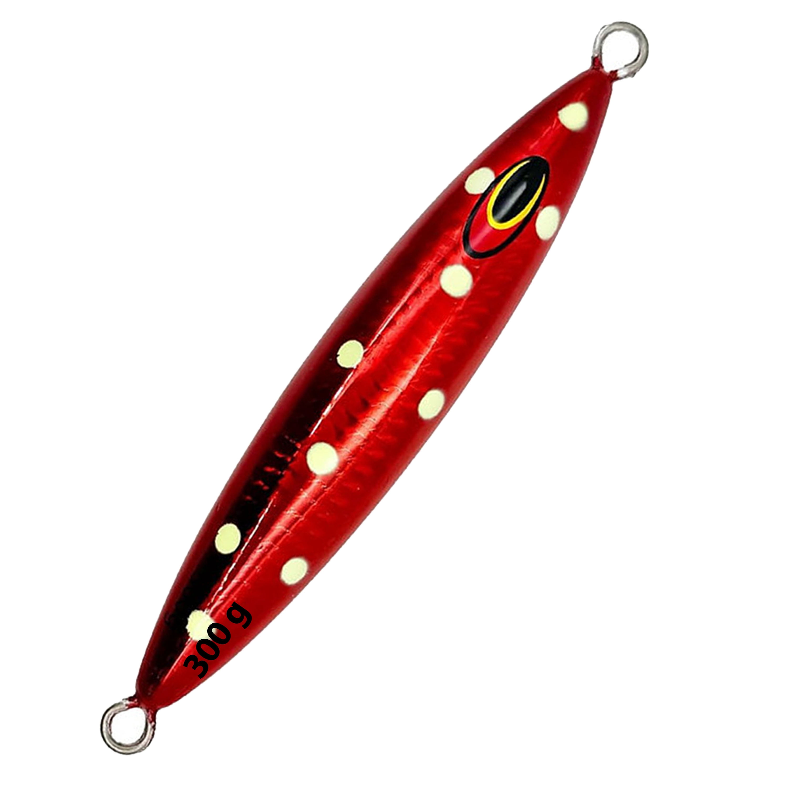5.5" tuna jigs,300g deep drop saltwater jigging lures, 3 pcs Red Polka Dot, for offshore fishing & vertical jigging, includes wire-through design, ideal for big game tuna & bottom fishing