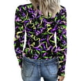 thumbnail image 7 of Mardi Gras Shirts Womens Sparkly Feathers Print Long Sleeve Tunic Tops Sequins Crew Neck Holiday Tops Green L, 7 of 7