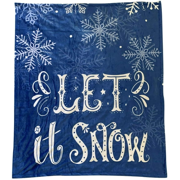 Christmas Throw Blanket for Couch - 50" x 60", Let It Snow Soft Cozy Fleece Home Decor, Blue, White, Snowflakes, Living Room Sofa, Bed, Chair Decoration
