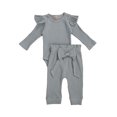 thumbnail image 1 of Mialoley Baby Trousers Suit Solid Pit Strip Full Ruffled Jumpsuit Bow Stretch Pants Set, 1 of 10
