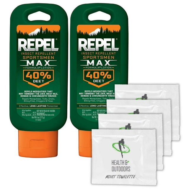 Repel Sportsmen 40 Deet Lotion 4Ounce (2 Count) W/ 4 HAO Moist