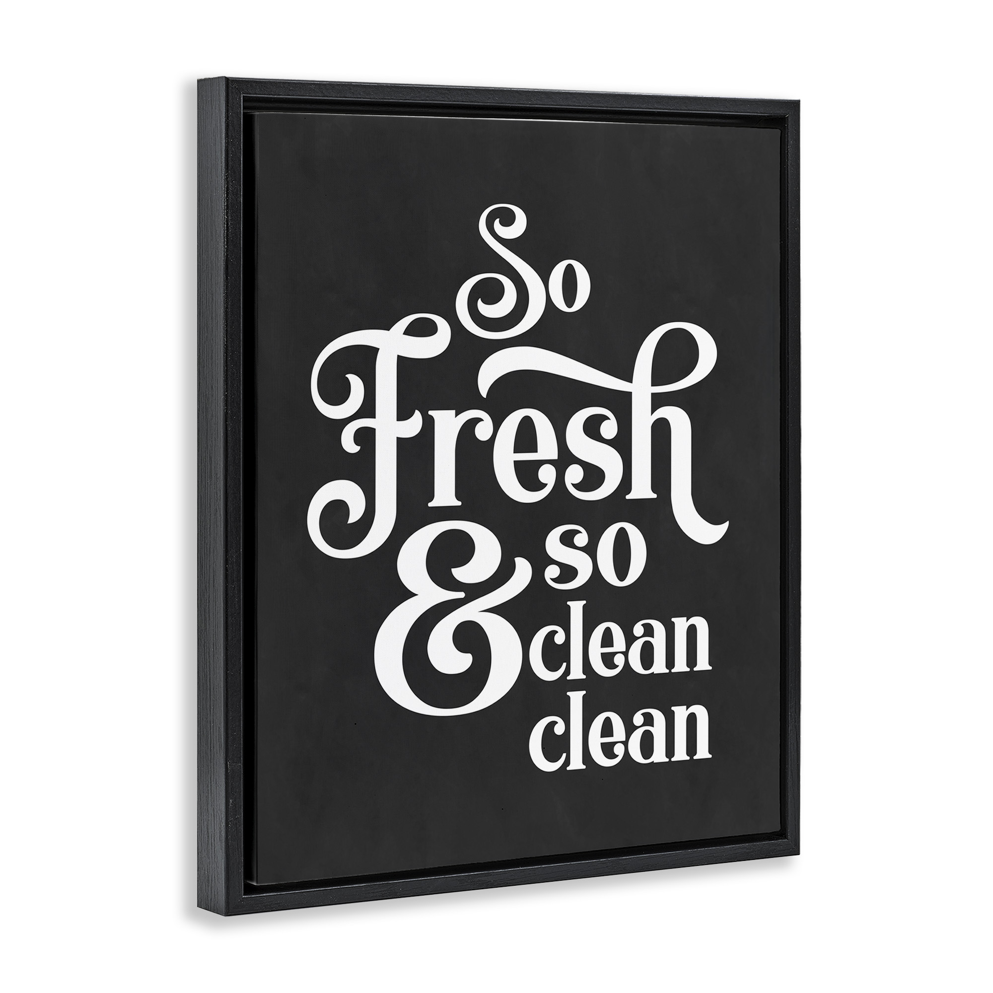 Stupell Industries So Fresh So Clean Laundry Phrase Vintage Typography Jet Black Framed Floating Canvas Wall Art, 24x30, by Lettered and Lined
