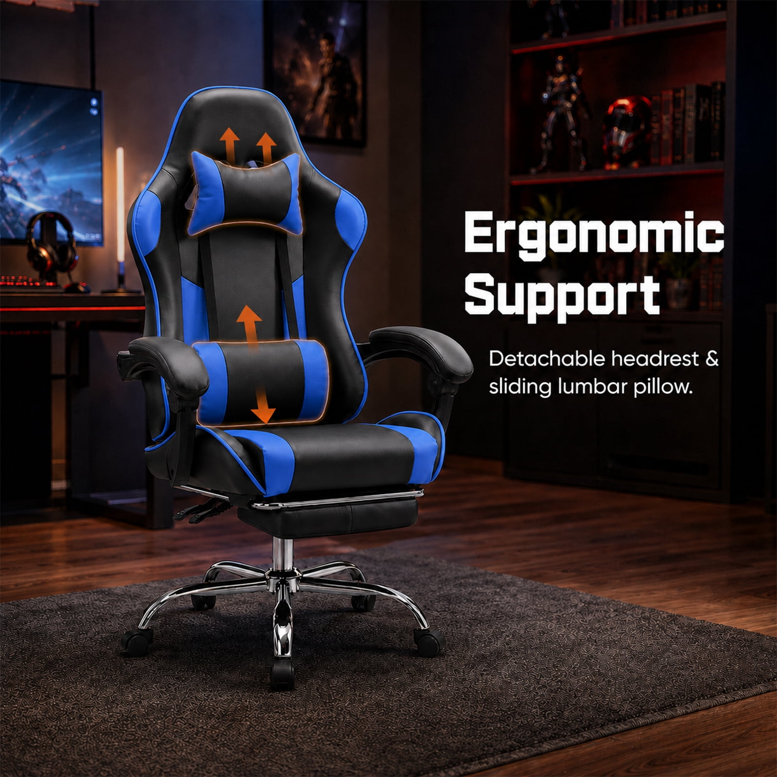 Alvantor Gaming Chair, Adjustable Backrest and Height, Ergonomic Computer Chair with Footrest and Lumbar Support, 275lb Capacity