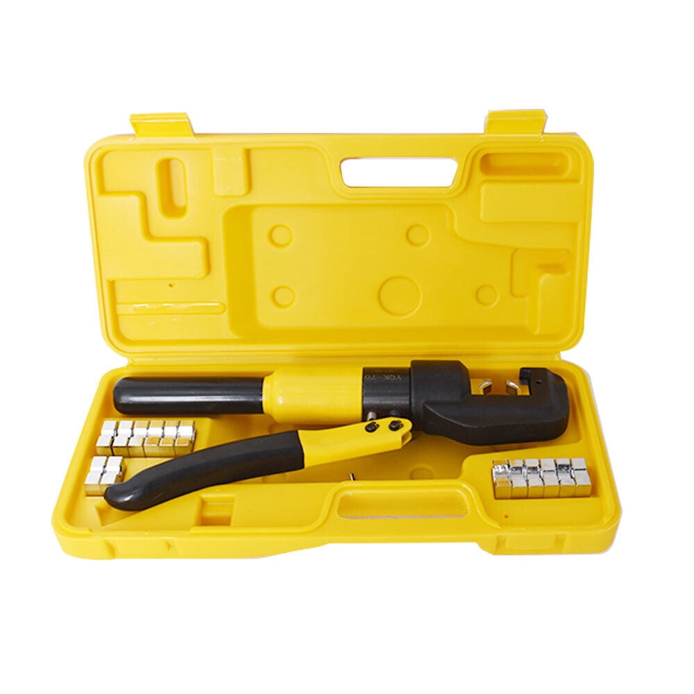EPOTOOR 10 Ton Hydraulic Crimper Crimping Tool Wire Battery Cable Lug Terminal W/ 8 Dies