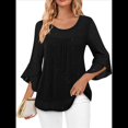 thumbnail image 2 of Blusa Elegante con Volantes para Mujer, 3/4, Cuello Redondo, Doble Capa, , Túnica. Negro M, 2 of 9