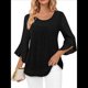 thumbnail image 2 of Blusa Elegante con Volantes para Mujer, 3/4, Cuello Redondo, Doble Capa, , Túnica. Negro L, 2 of 9