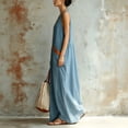 thumbnail image 4 of ClodeEU Women's V Neck Sleeveless Dress with Contrast Pockets ,Summer Solid Color Casual Loose Fit Midi Dress Light Blue,Women's Plus M, 4 of 8