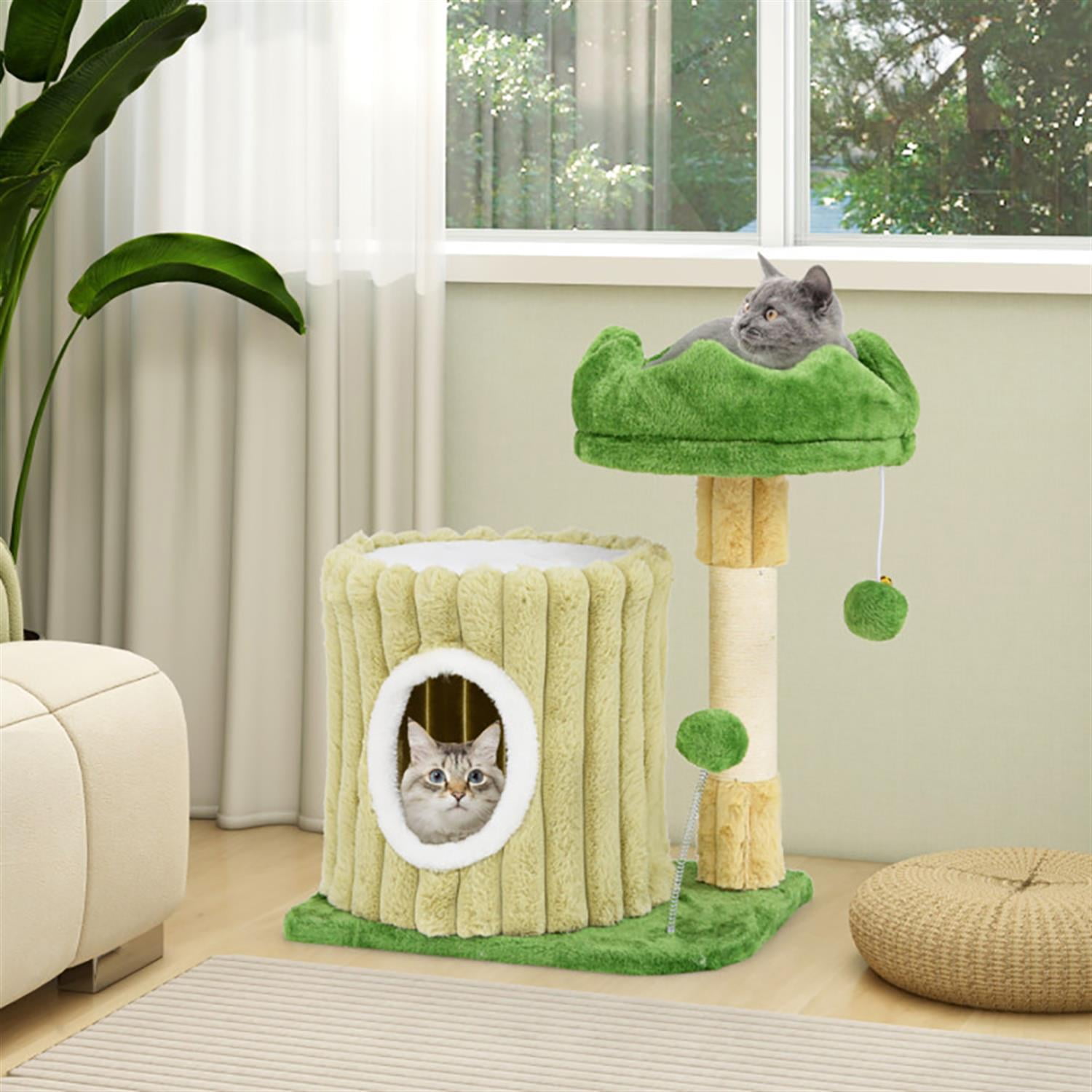 Kadyn 21" Cat Tree with Toy, Cat Tower Condo for Indoor Cats with Condos, Cozy Top Perch and Sisal Scratching Posts, Green