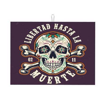 

XMXY Dish Drying Mat for Kitchen Counter Dia De Los Muertos Colorful Badge Absorbent Coffee Cup Dishes Rack Drainer Mats 18x24 Inches