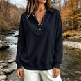 thumbnail image 4 of Sweatshirt for Women Basic Long Sleeve Sweatshirts Casual Fleece Button Henley Neck Pullover Navy S, 4 of 5