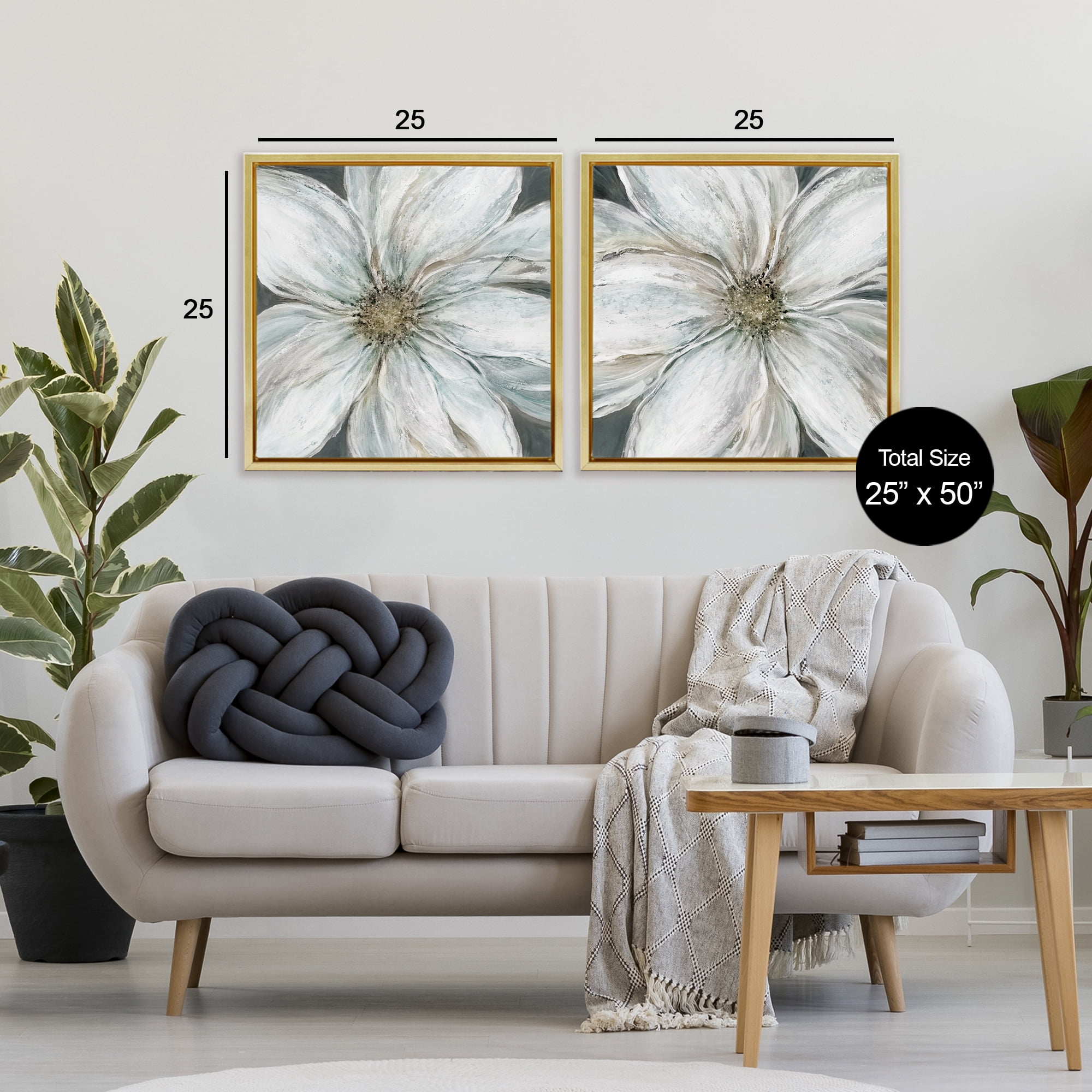 Stupell Industries Soft White Blossoms Closeup 2 Piece Gold Framed Floater Canvas Set, design by Carol Robinson