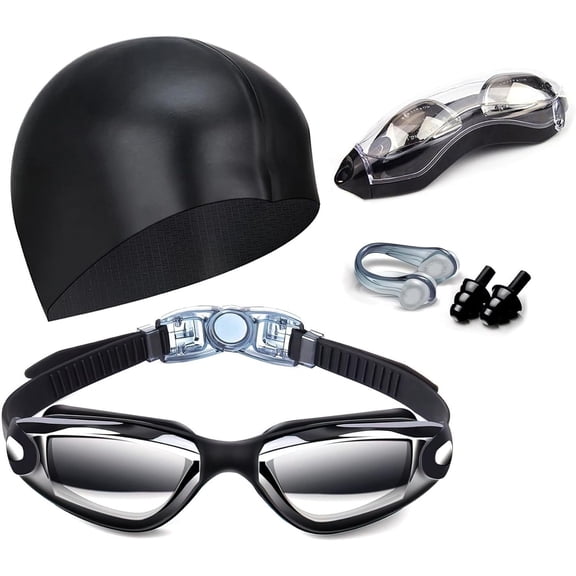 HBMYN Swim Goggles Swimming Goggles No Leaking with Nose Clip,Earplugs,Swim Cap and Case for Men Women Nose Clip for Swimming