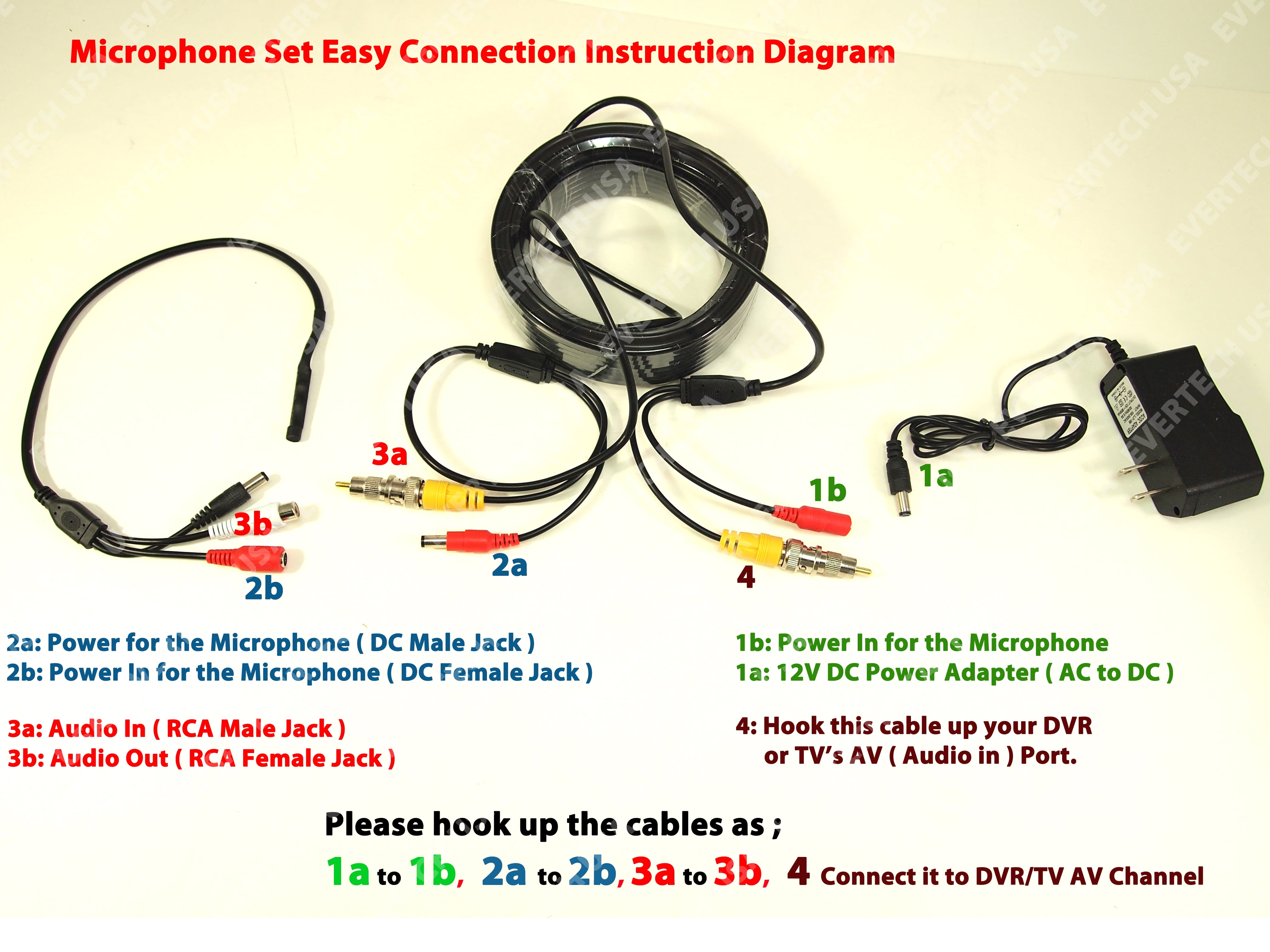 Evertech High Sensitive Preamp Microphone Audio Pickup Device Kit With 100 Feet Cable And 12V Dc Power Supply