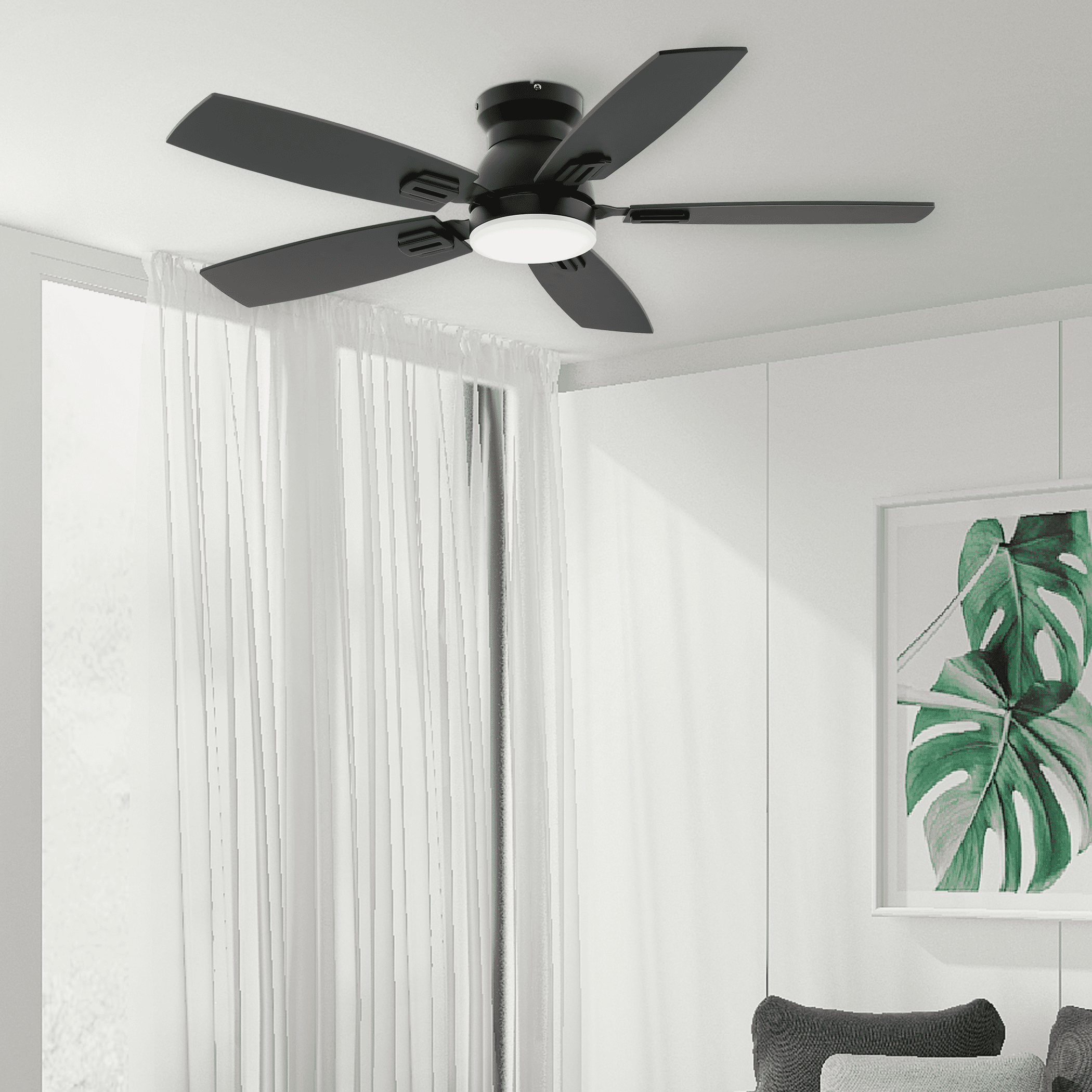 SUNMORY 42" Ceiling Fans with Lights and Remote & App Contorl, Low Profile Ceiling Fan with Light, Reversible, Queit 6 Speeds, Stepless Dimmable, Flush Mount Ceiling Fan for Bedroom Indoor or Outdoor