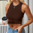 thumbnail image 2 of yunLCZ Basic T Shirts Womens Summer Tops Cutout Sleeveless Crewneck Racerback Ribbed Knitted Crop Tank Top Office Shirts Coffee L, 2 of 4