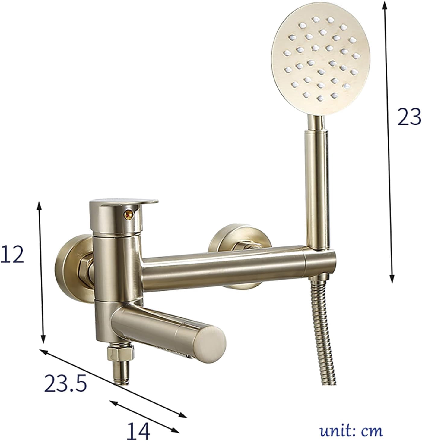 Swivel Bathtub Faucet Wall Mount Tub Filler Faucet Brass Bath Mixer Tap Single Handle 2 Holes Bathtub Tap with Handheld Shower Tub Shower Faucet, Brushed Gold