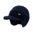 thumbnail image 2 of Men's and Women's Winter Trapper Hat with Ear Flaps and Brim, Thermal Knit Beanie with Fleece Lining, Windproof Soft Hat for Outdoor Cycling, Running, and Cold Weather - Navy, 2 of 9