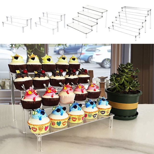 Bowayaoa Acrylic Display Rack Transparent Step Stand for Jewelry Cosmetics Organizer, Clear Acrylic Storage Ladder Shelf for Collectibles Figurines, Multi-Tier Shelving Unit for Home Retail Decor