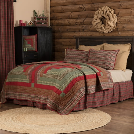 Christmas Red Rustic Bedding Gatlinburg Cotton Pre-Washed Patchwork Rectangle Luxury King Quilt