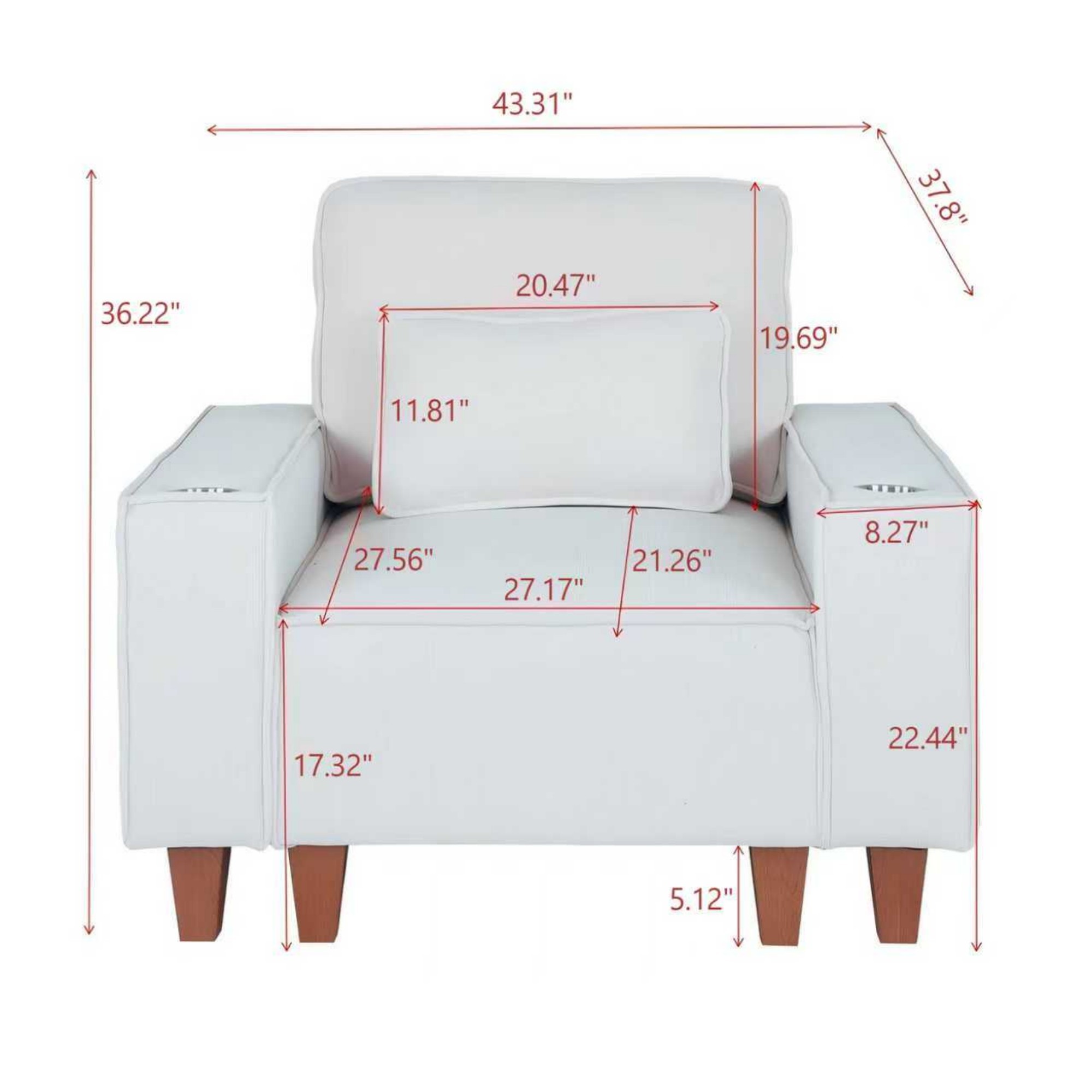 Gewnee Modern Single Chair,Modular Combination Armchair with Cup Holders and Pillows.Suitable for Single Person Sofa Chair for Small Spaces.Beige