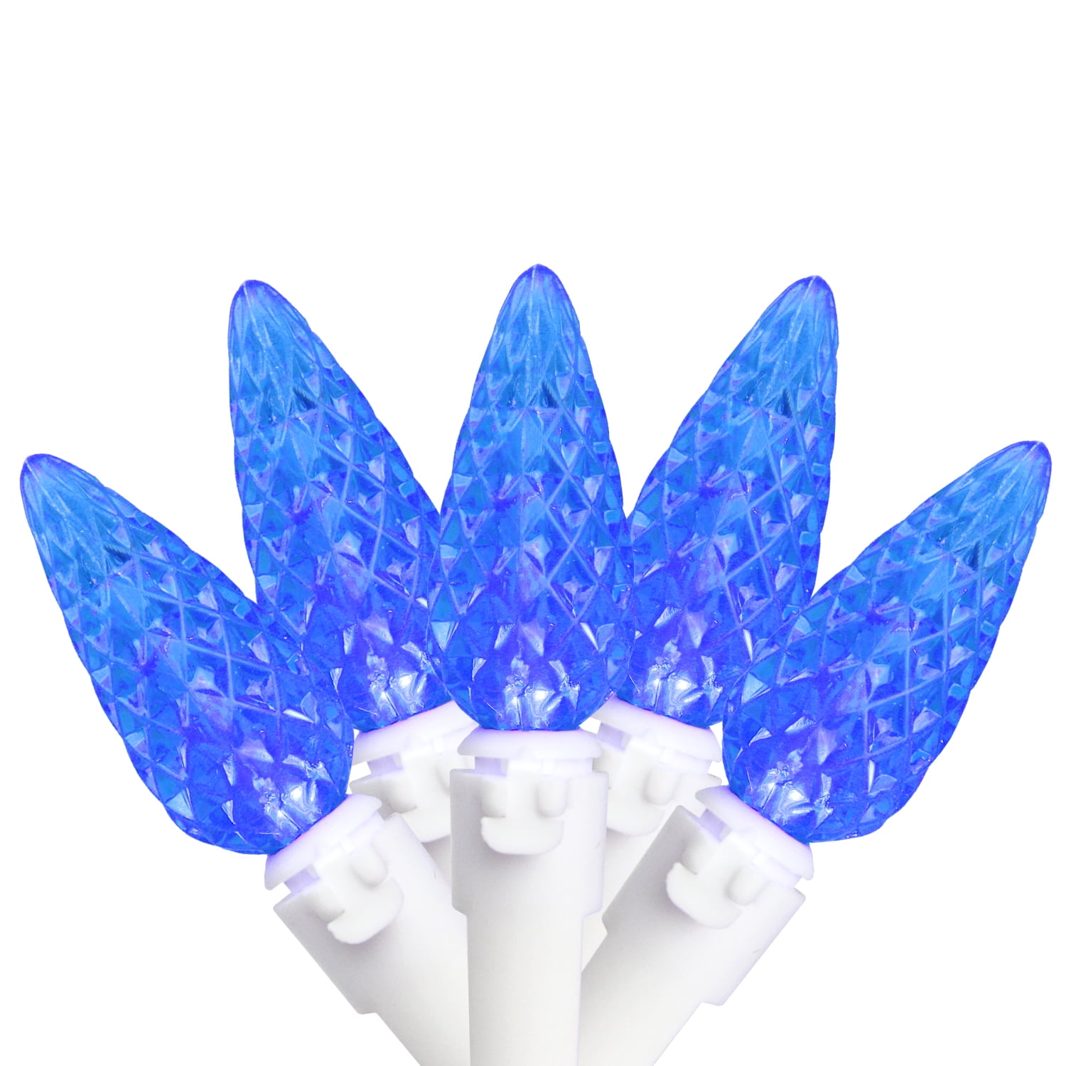 Brite Star 50ct Faceted LED C6 Christmas Lights Blue 16.3' White Wire