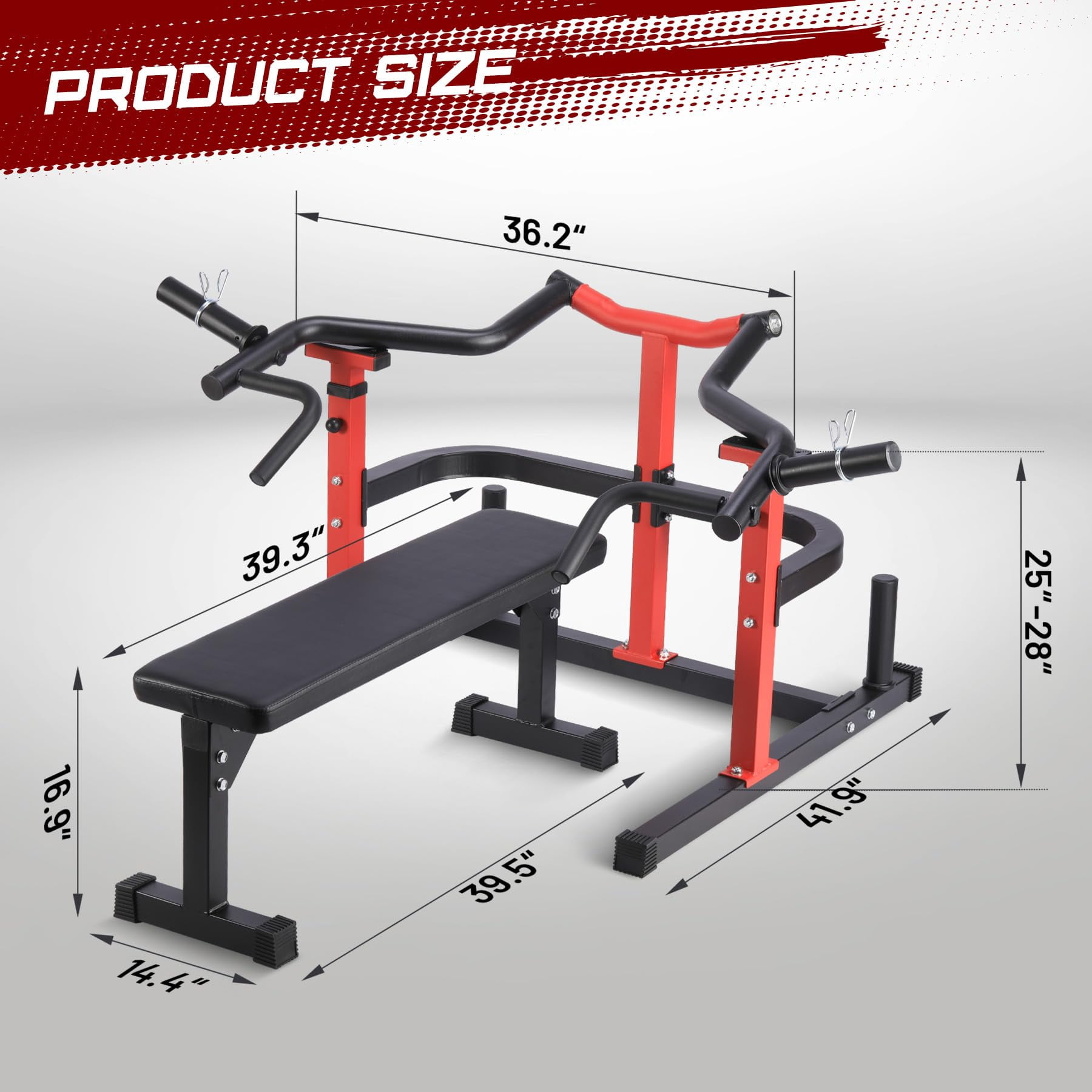 COZONY Chest Press Machine with Adjustable Flat Bench, Independent Converging Arms & Heavy-Duty Steel Home Gym Rack,Red