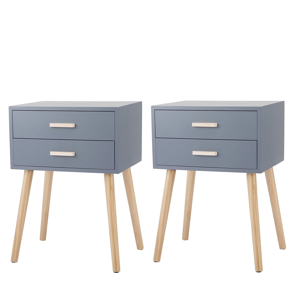 Kadyn End Tables Bedroom with Storage Drawer, Wood Accent Table, Solid Wood Legs Living Room Home Furniture, Set of 2