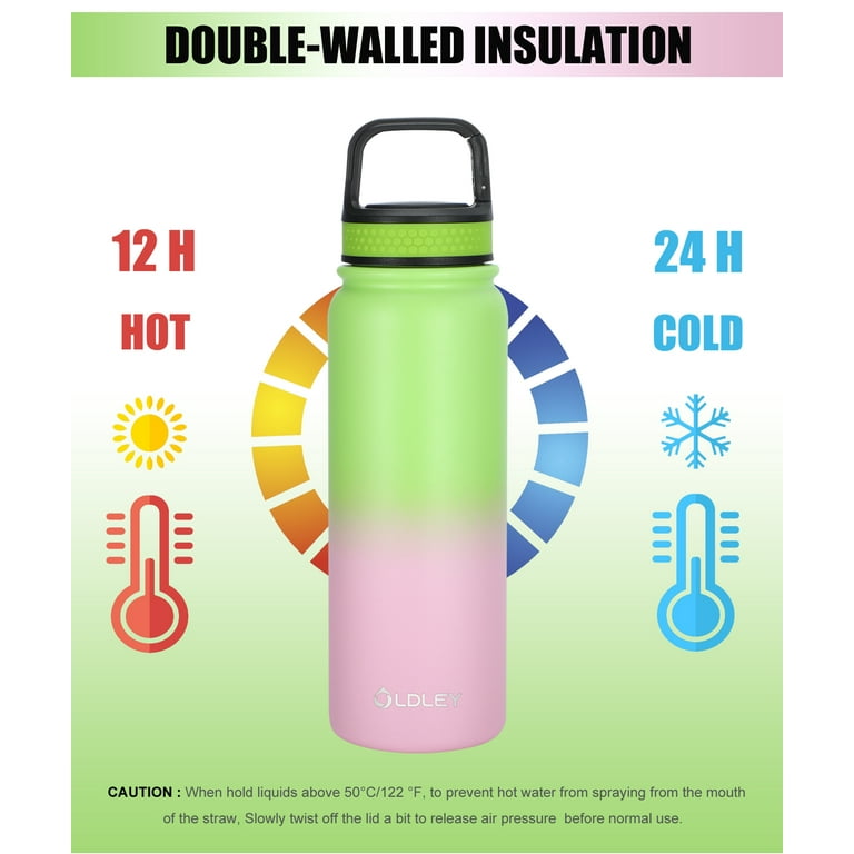 Oldley Insulated Water Bottle 20oz For Kids Boy Stainless Steel Water  Bottles with Straw,Chug,Carabiner 3 Lids Double Wall Vacuum Wide Mouth BPA  Free