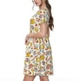 thumbnail image 2 of Picia Coffee Donuts Pattern Women's Short Sleeve Summer Dress Pleated Loose Swing Knee Length Short Sleeve Swing Dresses, 2 of 6