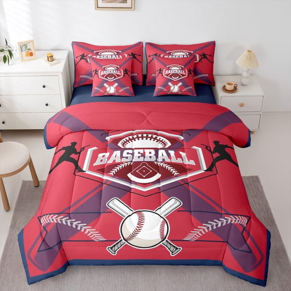 Baseball Comforter Set Twin Size 7 Piece Bed in A Bag Baseball Player Bedding Set Teens Super Soft All Season for Bedroom,Sports Reversible Bed Sets,Boston