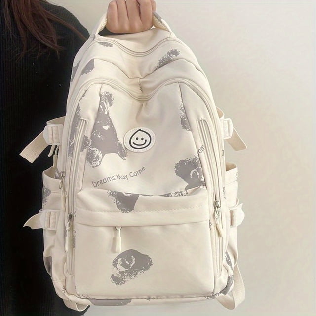 Mochila Con Patrón De Oso De Moda, Estilo Preppy Simple, Versátil Mochila De Viaje