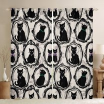 Manfei Kawaii Bowtie Line Curtains Pack of 2 (42x84 Each),Cute Cartoon Kitten Curtains Blackout,Black Beige Bedroom Curtains For Kids,Breathable Home Decor