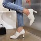 thumbnail image 5 of NECHOLOGY Botas Mujer Adulto Femenino Zapatos Botines para mujer Zapatos de tacón grueso Retro con de de imitación y superficie de cuero de Color sólido a la para mujer (Beige, 6.5), 5 of 7