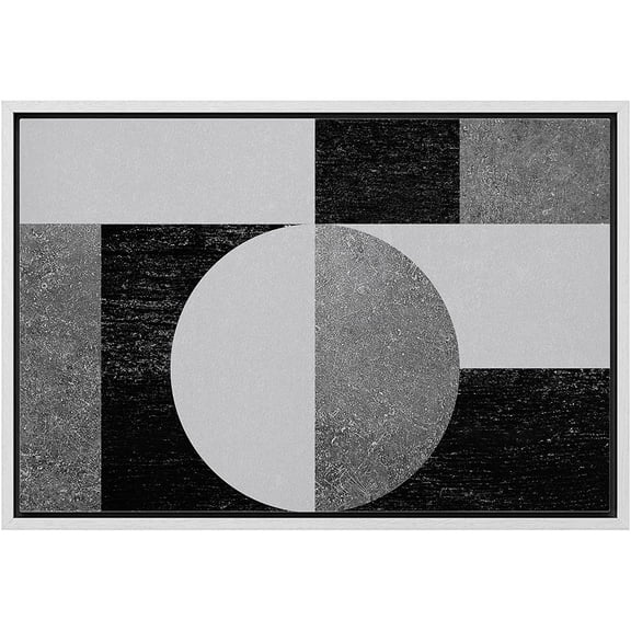 wall26 Framed Canvas Print Wall Art Black and White Geometric Sphere Collage Abstract Shapes Illustrations Modern Chic Relax/Calm Multicolor for Living Room, Bedroom, Office - 24"x36" WHITE