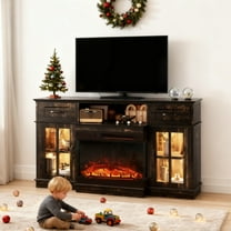 Ktaxon Mid-Century Fireplace TV Stand, LED Entertainment Center with Electric Fireplace Heating for 55/60/65 inches TVs, Rustic Brown