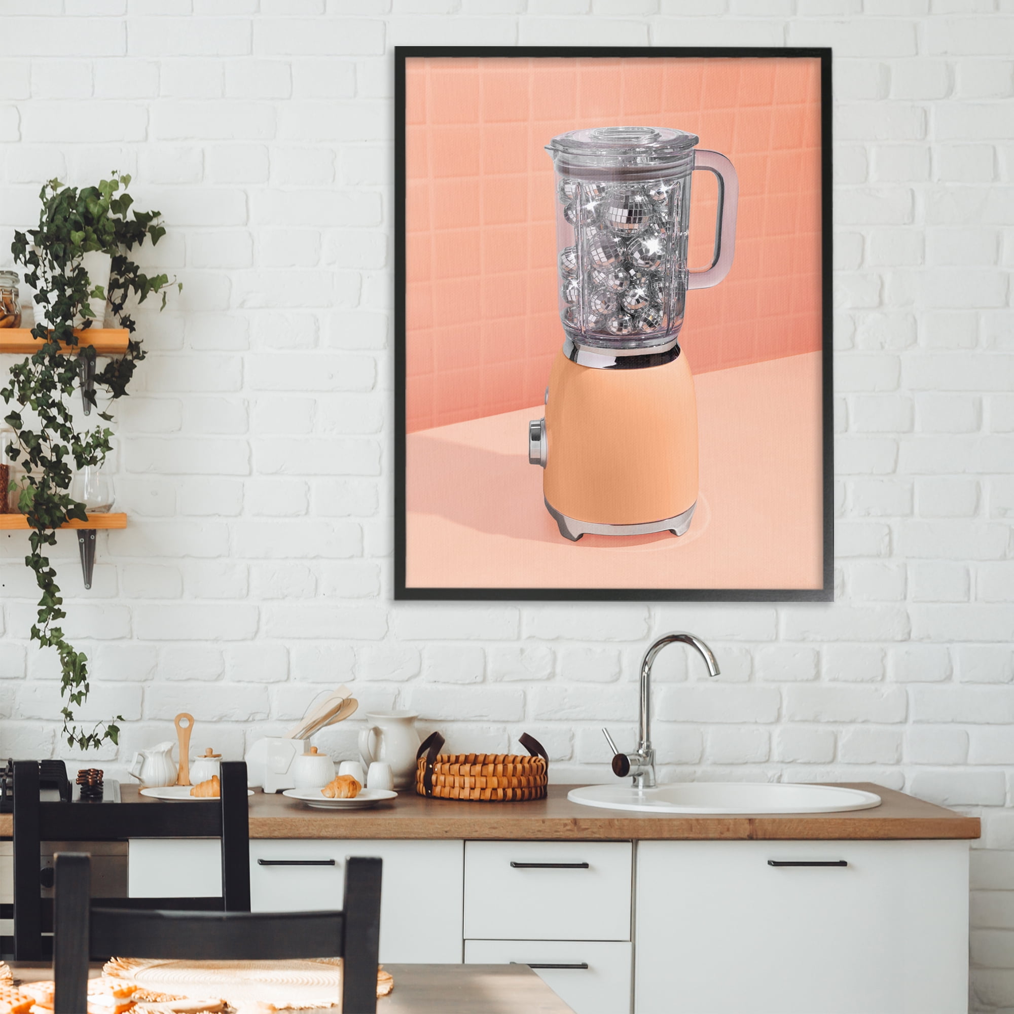 Stupell Industries Disco Drink Blender over Orange Black Framed Giclee Art, design by LISH Creative