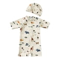 thumbnail image 2 of Toddler&nbsp;Swimsuit&nbsp;Boy Active Animal Print Short Sleeve Crew Neck Zip Up One Piece And Cap 2 Piece Beach Baby Boy Bathing Suit Beige 5 Years-6 Years, 2 of 9