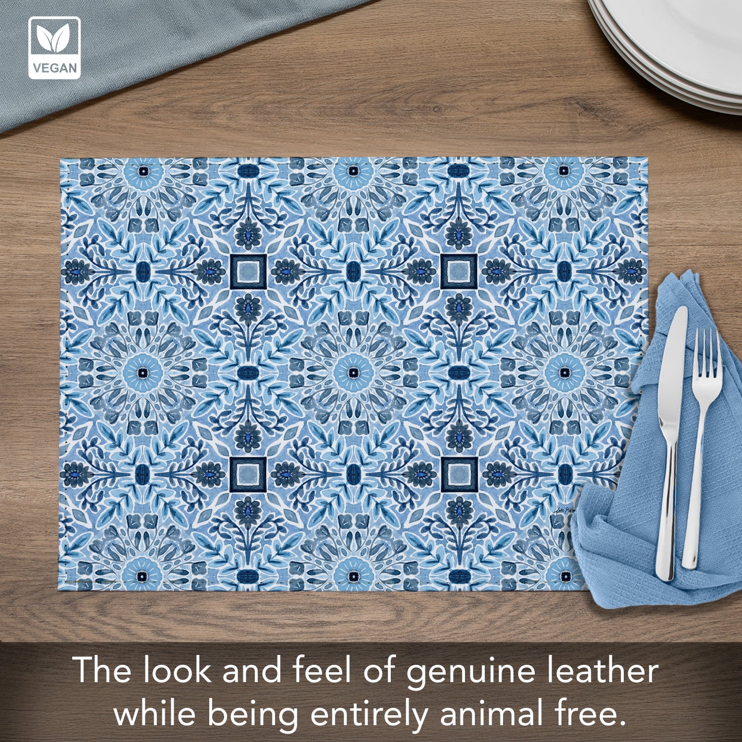 Luxurious Geo Floral Vegan Leather Placemats 4 Pack Look and Feel of Genuine Leather Infused with Copper