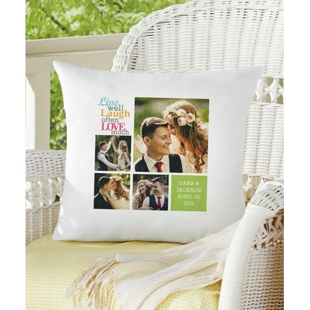 Photo Memory Pillow - Personalized Live Laugh Love Photo Pillow, Color