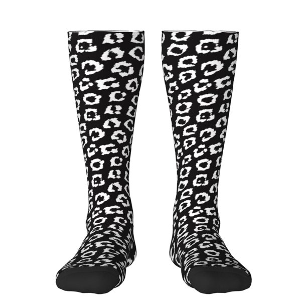 Fotbe Black Leopard Calcetas Divertidas Estampadas para Hombre y Mujer, Calcetas de Algodón hasta la Rodilla para Caminar, Correr, Enfermería y Embarazo
