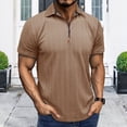 thumbnail image 3 of Ettsollp Men Summer Shirt Thin Short Sleeve Zippered Lapel Top Jacquard Pullover Loose Shirt for Commuting Travel Outdoor, 3 of 8