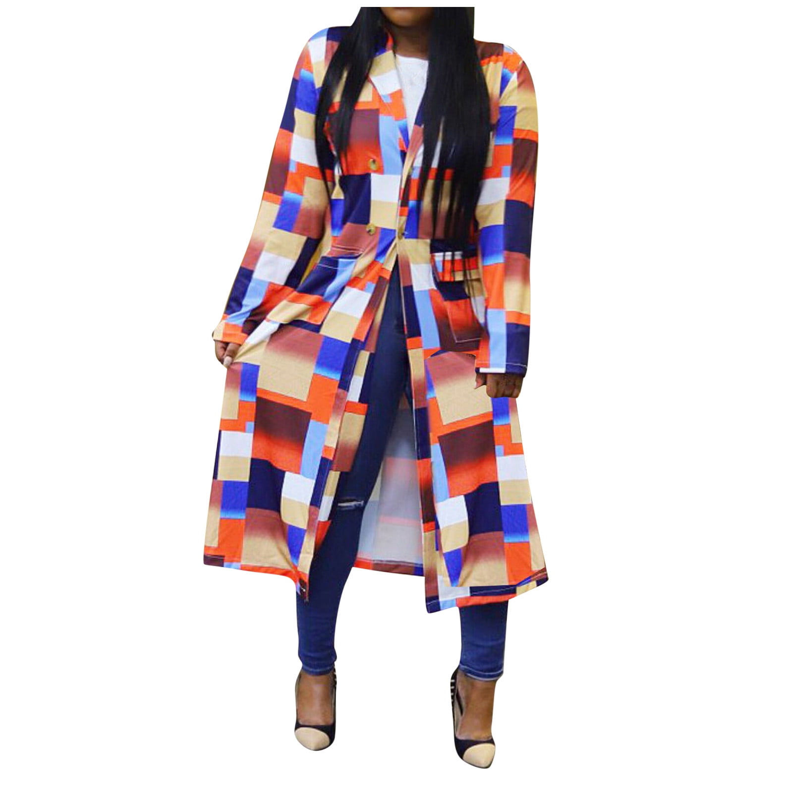 Plaid Trench Coat Womens Belt Plus Size Trench Coats for Women Overcoat ...