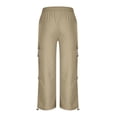 thumbnail image 6 of Women Solid High Waist Wide Leg Cargo Pants, Drawstring Elastic Waist Casual Sports Workwear Trousers with Multi Pockets Khaki XS, 6 of 7
